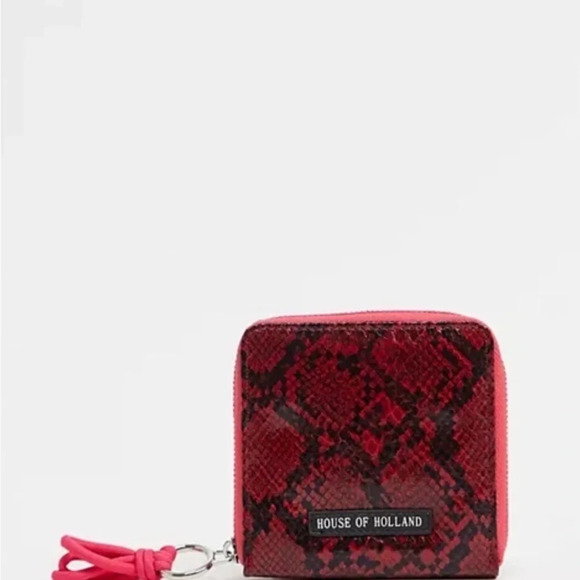 House Of Holland Red And Black Animal Snake Purse Zip Around Wallet NWT - Picture 1 of 9